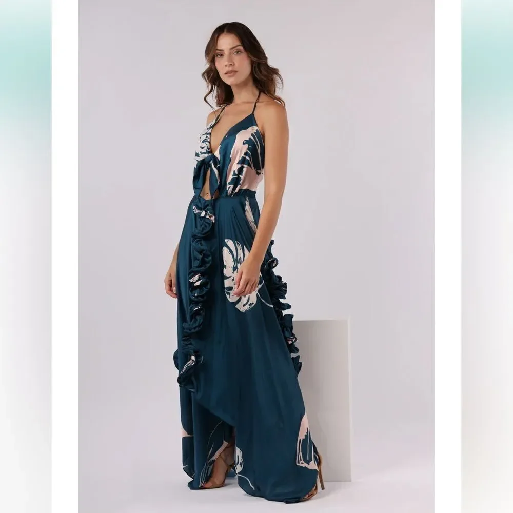 NWT PRAIA PR Bellagio 17191 Maxi Dress Large Green Pink Floral_8